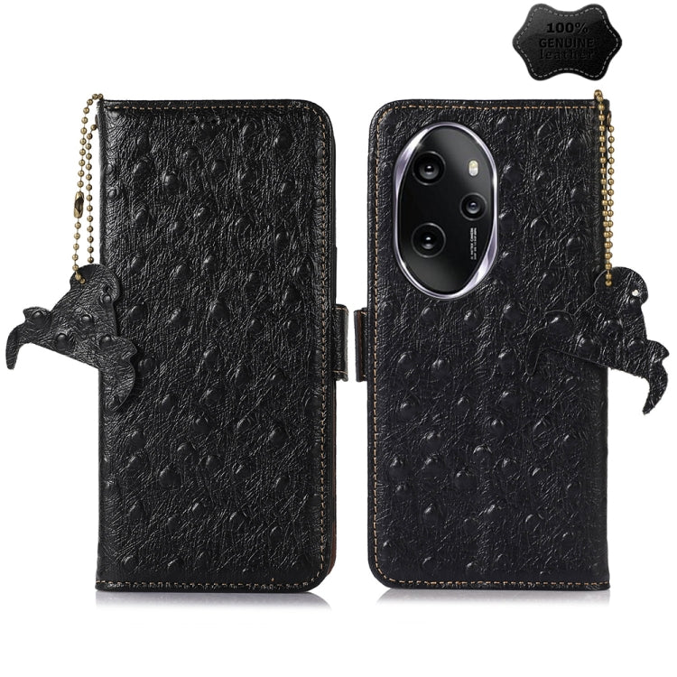 For Honor 100 Pro 5G Ostrich Pattern Genuine Leather RFID Phone Case(Black) - Honor Cases by buy2fix | Online Shopping UK | buy2fix