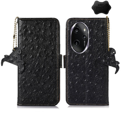 For Honor 100 Pro 5G Ostrich Pattern Genuine Leather RFID Phone Case(Black) - Honor Cases by buy2fix | Online Shopping UK | buy2fix