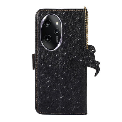 For Honor 100 Pro 5G Ostrich Pattern Genuine Leather RFID Phone Case(Black) - Honor Cases by buy2fix | Online Shopping UK | buy2fix