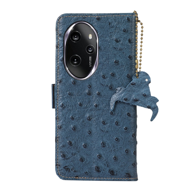 For Honor 100 Pro 5G Ostrich Pattern Genuine Leather RFID Phone Case(Blue) - Honor Cases by buy2fix | Online Shopping UK | buy2fix