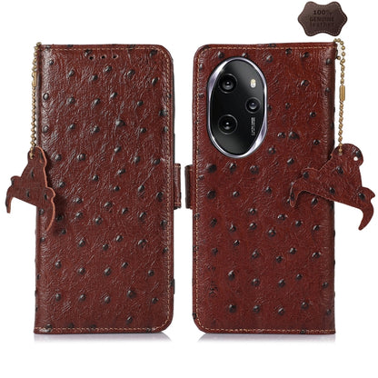 For Honor 100 Pro 5G Ostrich Pattern Genuine Leather RFID Phone Case(Coffee) - Honor Cases by buy2fix | Online Shopping UK | buy2fix