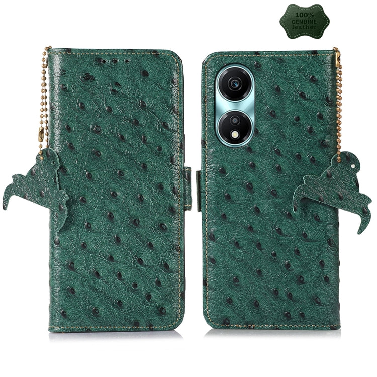 For Honor X5 Plus Ostrich Pattern Genuine Leather RFID Phone Case(Green) - Honor Cases by buy2fix | Online Shopping UK | buy2fix