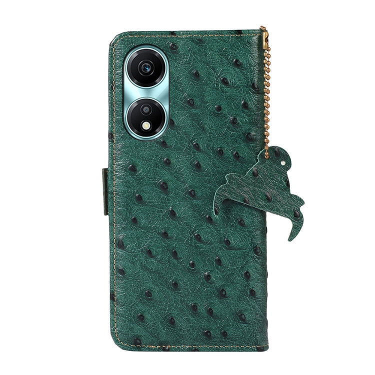 For Honor X5 Plus Ostrich Pattern Genuine Leather RFID Phone Case(Green) - Honor Cases by buy2fix | Online Shopping UK | buy2fix
