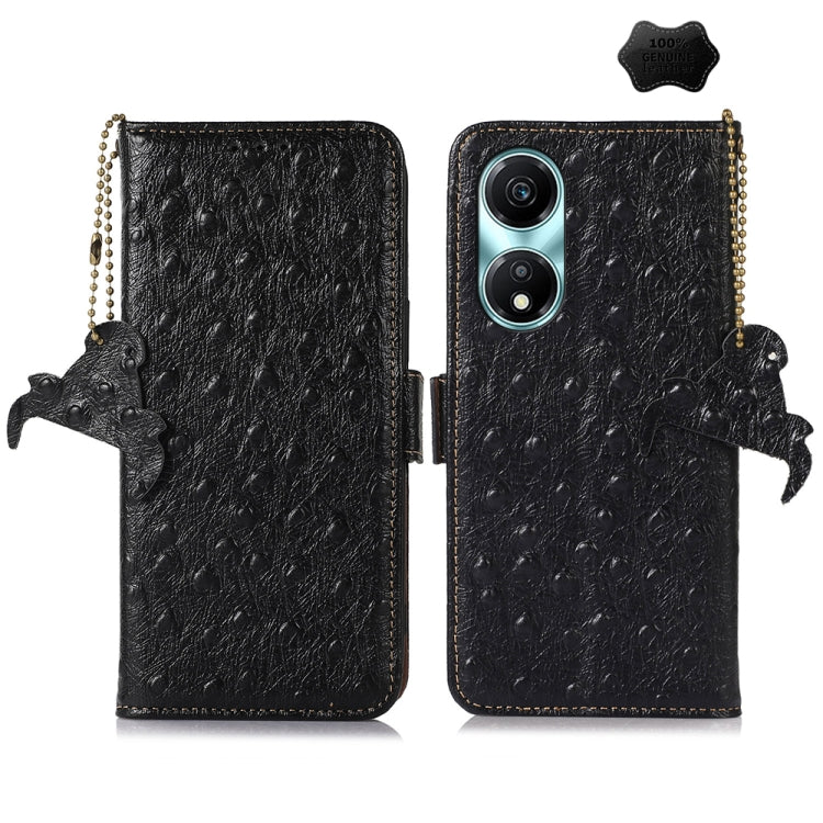 For Honor X5 Plus Ostrich Pattern Genuine Leather RFID Phone Case(Black) - Honor Cases by buy2fix | Online Shopping UK | buy2fix