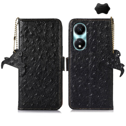 For Honor X5 Plus Ostrich Pattern Genuine Leather RFID Phone Case(Black) - Honor Cases by buy2fix | Online Shopping UK | buy2fix