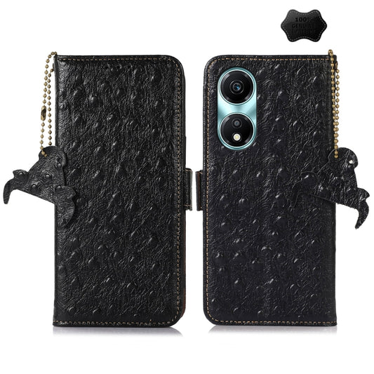 For Honor X5 Plus Ostrich Pattern Genuine Leather RFID Phone Case(Black) - Honor Cases by buy2fix | Online Shopping UK | buy2fix