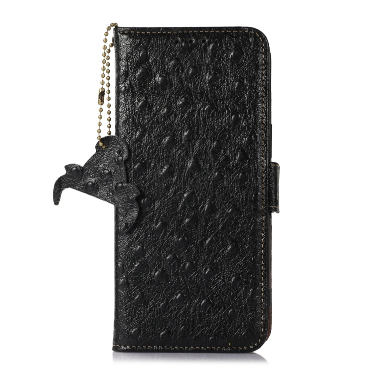 For Honor X5 Plus Ostrich Pattern Genuine Leather RFID Phone Case(Black) - Honor Cases by buy2fix | Online Shopping UK | buy2fix
