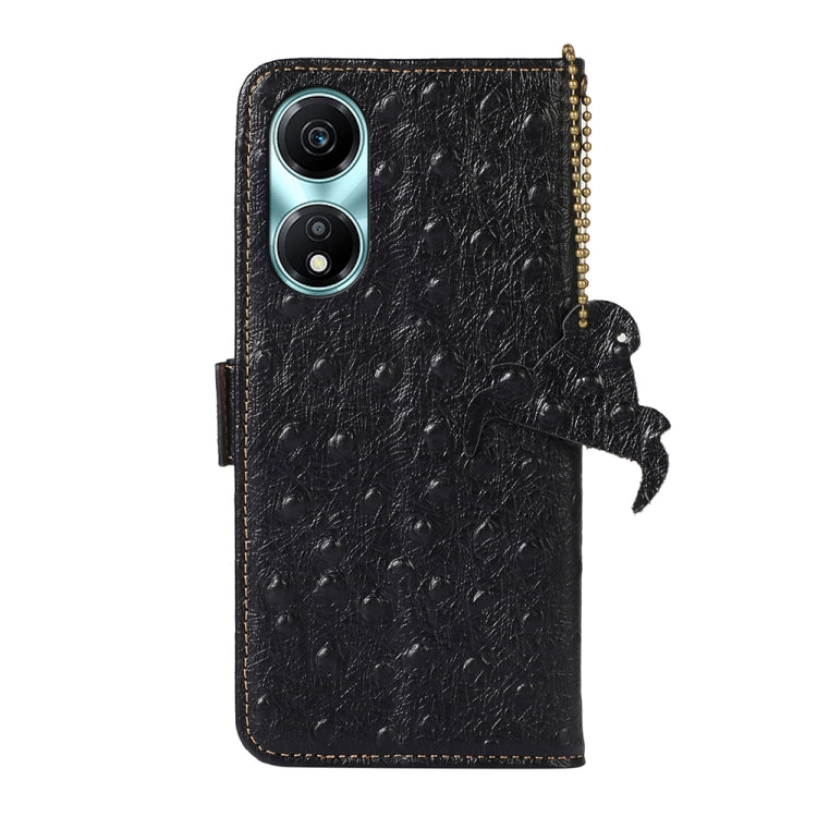 For Honor X5 Plus Ostrich Pattern Genuine Leather RFID Phone Case(Black) - Honor Cases by buy2fix | Online Shopping UK | buy2fix