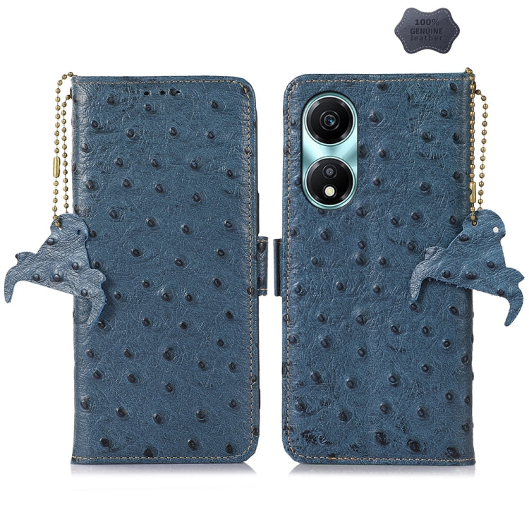 For Honor X5 Plus Ostrich Pattern Genuine Leather RFID Phone Case(Blue) - Honor Cases by buy2fix | Online Shopping UK | buy2fix