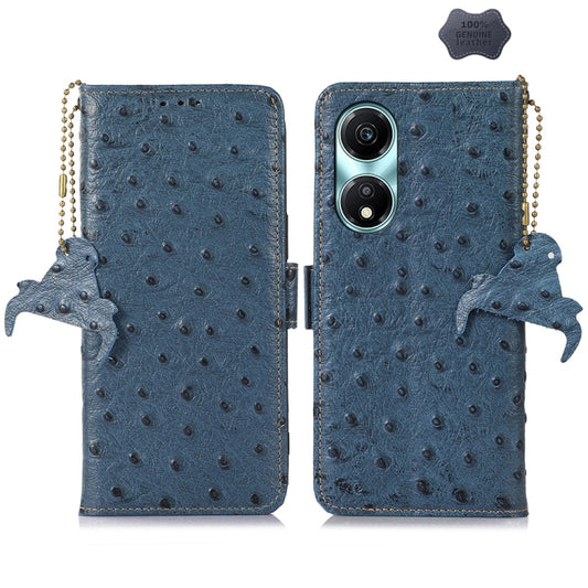 For Honor X5 Plus Ostrich Pattern Genuine Leather RFID Phone Case(Blue) - Honor Cases by buy2fix | Online Shopping UK | buy2fix