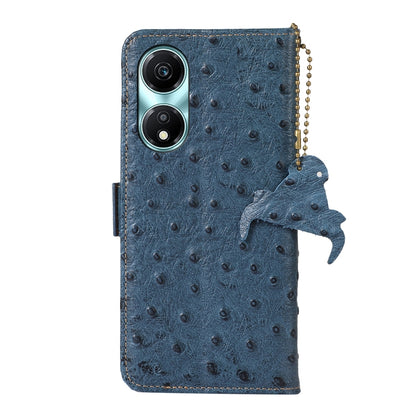 For Honor X5 Plus Ostrich Pattern Genuine Leather RFID Phone Case(Blue) - Honor Cases by buy2fix | Online Shopping UK | buy2fix