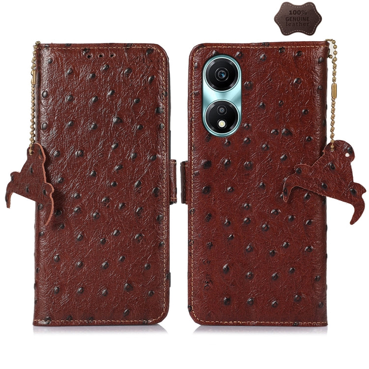 For Honor X5 Plus Ostrich Pattern Genuine Leather RFID Phone Case(Coffee) - Honor Cases by buy2fix | Online Shopping UK | buy2fix