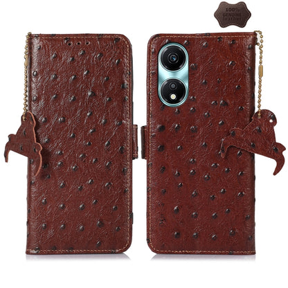 For Honor X5 Plus Ostrich Pattern Genuine Leather RFID Phone Case(Coffee) - Honor Cases by buy2fix | Online Shopping UK | buy2fix