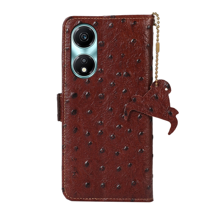 For Honor X5 Plus Ostrich Pattern Genuine Leather RFID Phone Case(Coffee) - Honor Cases by buy2fix | Online Shopping UK | buy2fix