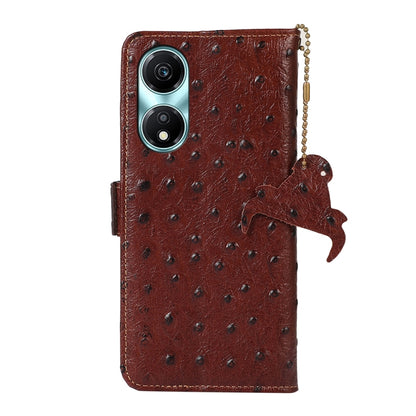 For Honor X5 Plus Ostrich Pattern Genuine Leather RFID Phone Case(Coffee) - Honor Cases by buy2fix | Online Shopping UK | buy2fix