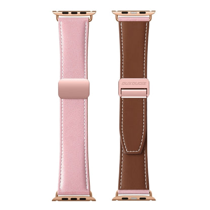 For Apple Watch Series 9 45mm DUX DUCIS YA Series Magnetic Buckle Genuine Leather Watch Band(Pink) - Watch Bands by DUX DUCIS | Online Shopping UK | buy2fix