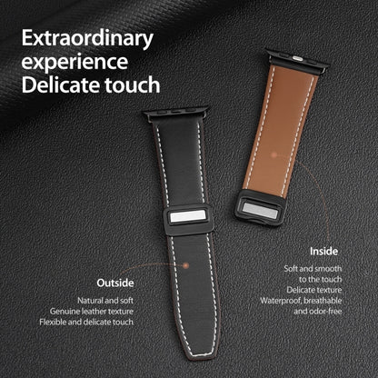 For Apple Watch Series 9 41mm DUX DUCIS YA Series Magnetic Buckle Genuine Leather Watch Band(Black) - Watch Bands by DUX DUCIS | Online Shopping UK | buy2fix