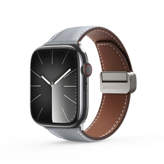 For Apple Watch Series 9 41mm DUX DUCIS YA Series Magnetic Buckle Genuine Leather Watch Band(Grey) - Watch Bands by DUX DUCIS | Online Shopping UK | buy2fix