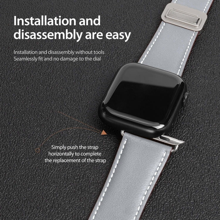 For Apple Watch Series 9 41mm DUX DUCIS YA Series Magnetic Buckle Genuine Leather Watch Band(Grey) - Watch Bands by DUX DUCIS | Online Shopping UK | buy2fix