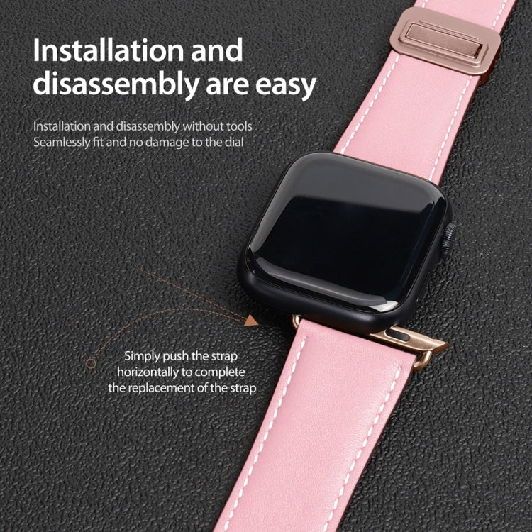 For Apple Watch Ultra 49mm DUX DUCIS YA Series Magnetic Buckle Genuine Leather Watch Band(Pink) - Watch Bands by DUX DUCIS | Online Shopping UK | buy2fix