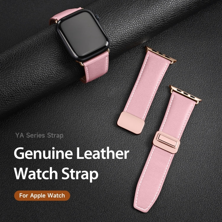 For Apple Watch Series 8 41mm DUX DUCIS YA Series Magnetic Buckle Genuine Leather Watch Band(Pink) - Watch Bands by DUX DUCIS | Online Shopping UK | buy2fix