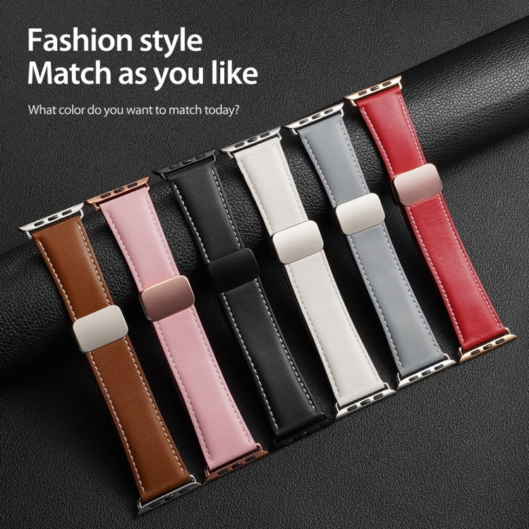 For Apple Watch Series 8 41mm DUX DUCIS YA Series Magnetic Buckle Genuine Leather Watch Band(Pink) - Watch Bands by DUX DUCIS | Online Shopping UK | buy2fix