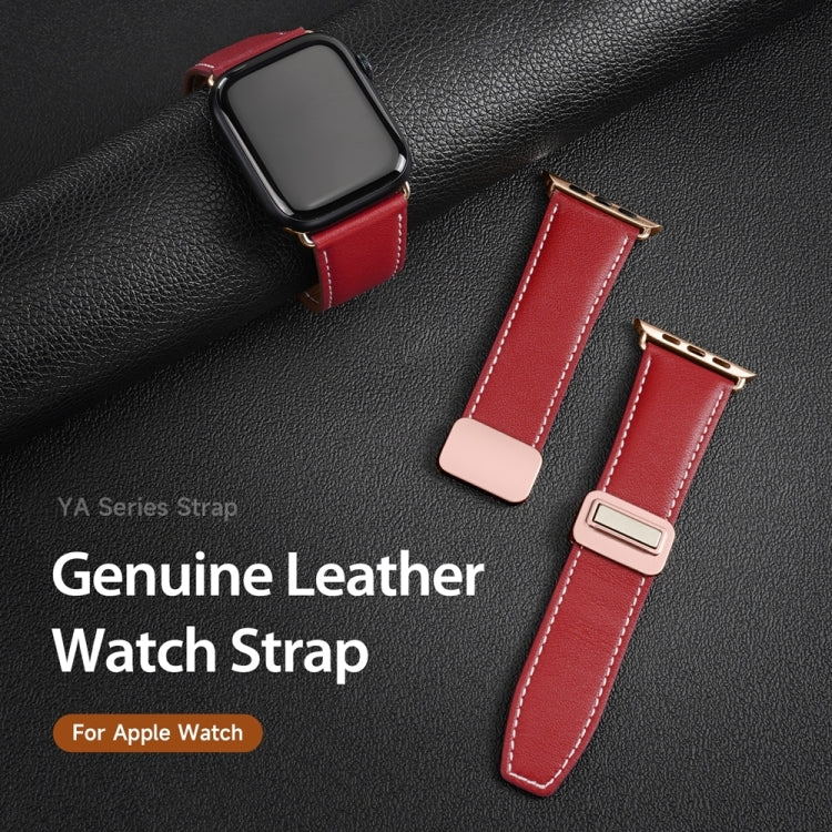 For Apple Watch Series 8 41mm DUX DUCIS YA Series Magnetic Buckle Genuine Leather Watch Band(Red) - Watch Bands by DUX DUCIS | Online Shopping UK | buy2fix