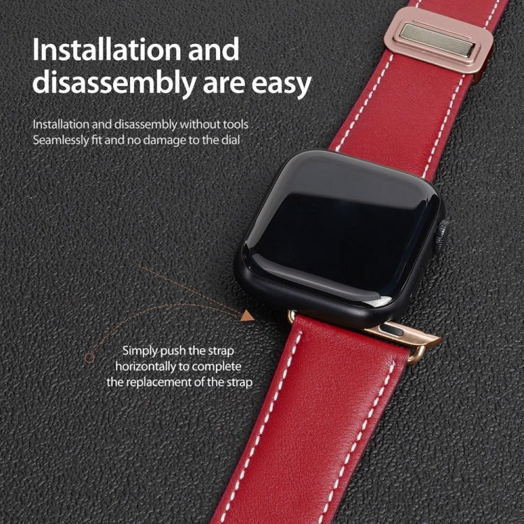 For Apple Watch Series 8 41mm DUX DUCIS YA Series Magnetic Buckle Genuine Leather Watch Band(Red) - Watch Bands by DUX DUCIS | Online Shopping UK | buy2fix