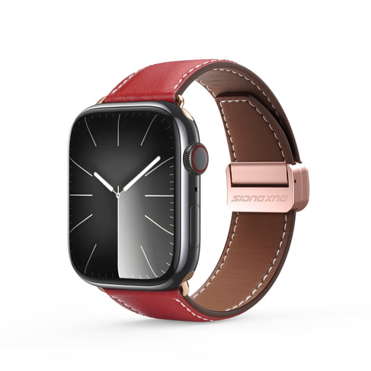 For Apple Watch Series 8 45mm DUX DUCIS YA Series Magnetic Buckle Genuine Leather Watch Band(Red) - Watch Bands by DUX DUCIS | Online Shopping UK | buy2fix