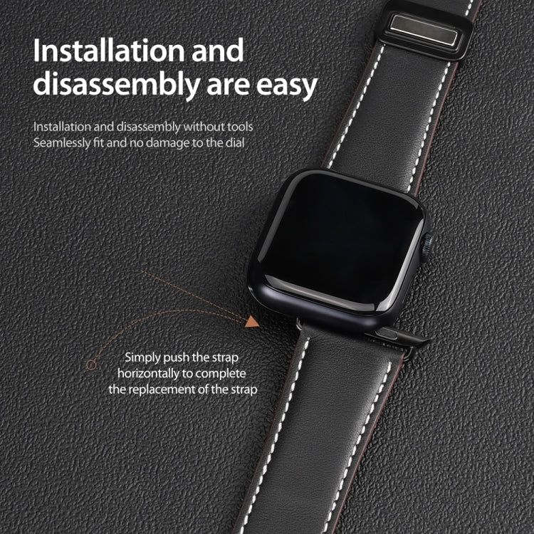 For Apple Watch SE 2022 44mm DUX DUCIS YA Series Magnetic Buckle Genuine Leather Watch Band(Black) - Watch Bands by DUX DUCIS | Online Shopping UK | buy2fix