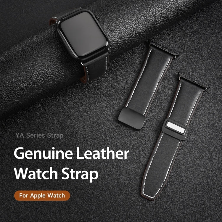 For Apple Watch Series 7 41mm DUX DUCIS YA Series Magnetic Buckle Genuine Leather Watch Band(Black) - Watch Bands by DUX DUCIS | Online Shopping UK | buy2fix