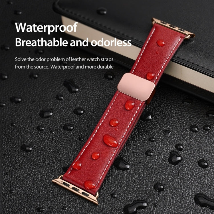 For Apple Watch SE 40mm DUX DUCIS YA Series Magnetic Buckle Genuine Leather Watch Band(Red) - Watch Bands by DUX DUCIS | Online Shopping UK | buy2fix