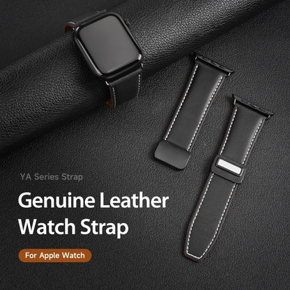 For Apple Watch SE 44mm DUX DUCIS YA Series Magnetic Buckle Genuine Leather Watch Band(Black) - Watch Bands by DUX DUCIS | Online Shopping UK | buy2fix