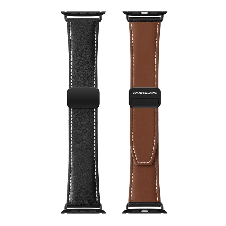 For Apple Watch Series 6 44mm DUX DUCIS YA Series Magnetic Buckle Genuine Leather Watch Band(Black) - Watch Bands by DUX DUCIS | Online Shopping UK | buy2fix