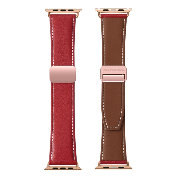 For Apple Watch Series 6 44mm DUX DUCIS YA Series Magnetic Buckle Genuine Leather Watch Band(Red) - Watch Bands by DUX DUCIS | Online Shopping UK | buy2fix