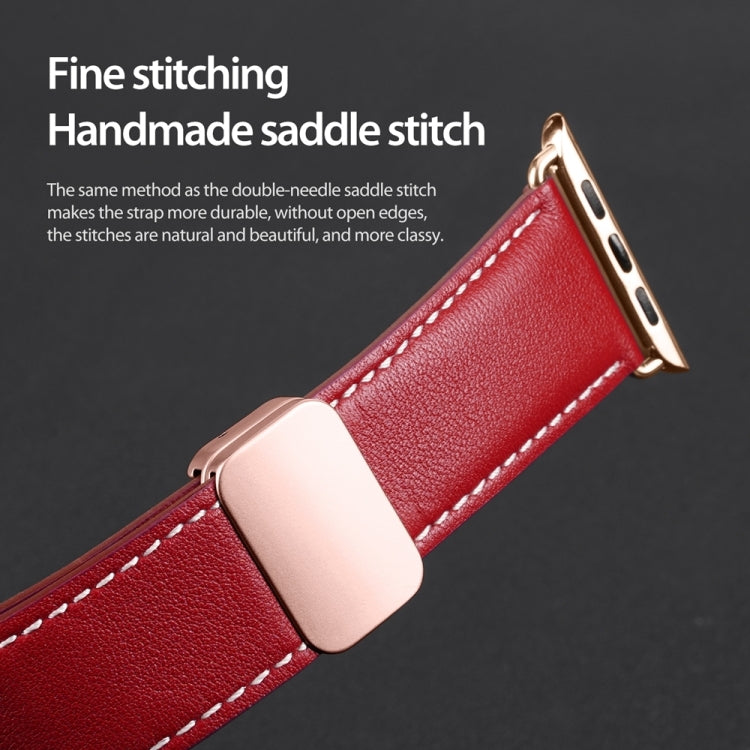 For Apple Watch Series 6 44mm DUX DUCIS YA Series Magnetic Buckle Genuine Leather Watch Band(Red) - Watch Bands by DUX DUCIS | Online Shopping UK | buy2fix