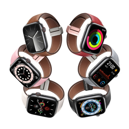 For Apple Watch Series 3 38mm DUX DUCIS YA Series Magnetic Buckle Genuine Leather Watch Band(Pink) - Watch Bands by DUX DUCIS | Online Shopping UK | buy2fix