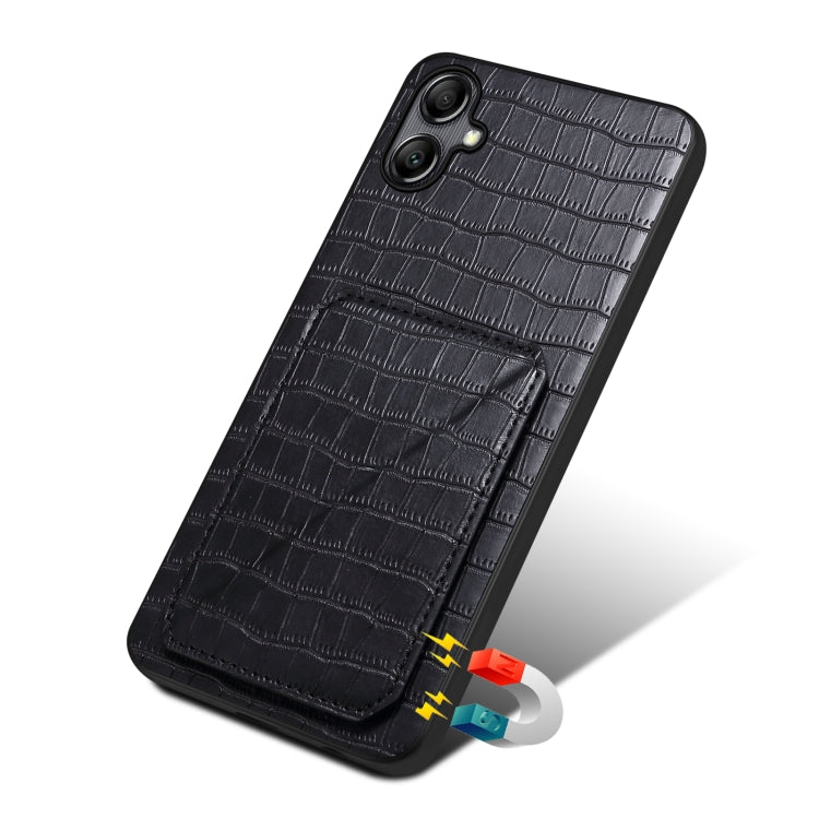 For Samsung Galaxy A13 5G Denior Imitation Crocodile Leather Back Phone Case with Holder(Black) - Galaxy Phone Cases by Denior | Online Shopping UK | buy2fix