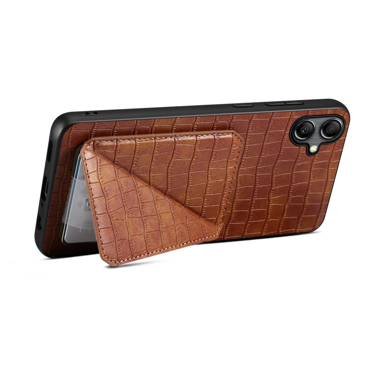 For Samsung Galaxy A14 4G/5G Denior Imitation Crocodile Leather Back Phone Case with Holder(Brown) - Galaxy Phone Cases by Denior | Online Shopping UK | buy2fix