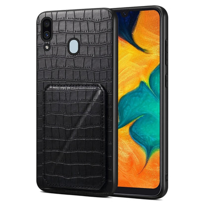 For Samsung Galaxy A20 / A30 Denior Imitation Crocodile Leather Back Phone Case with Holder(Black) - Galaxy Phone Cases by Denior | Online Shopping UK | buy2fix