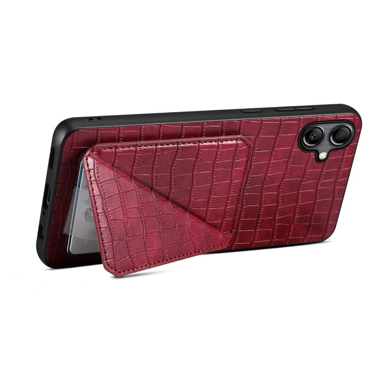 For Samsung Galaxy A20 / A30 Denior Imitation Crocodile Leather Back Phone Case with Holder(Rose Red) - Galaxy Phone Cases by Denior | Online Shopping UK | buy2fix