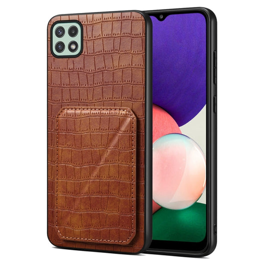 For Samsung Galaxy A22 5G Denior Imitation Crocodile Leather Back Phone Case with Holder(Brown) - Galaxy Phone Cases by Denior | Online Shopping UK | buy2fix