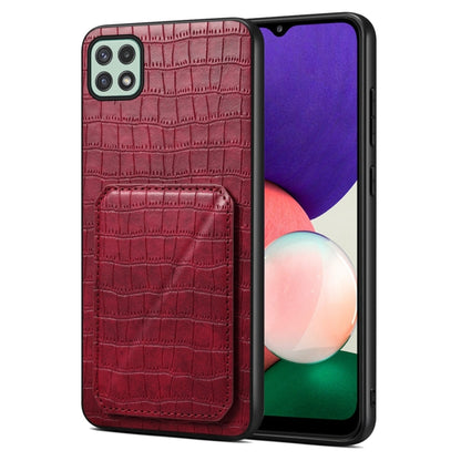 For Samsung Galaxy A22 5G Denior Imitation Crocodile Leather Back Phone Case with Holder(Rose Red) - Galaxy Phone Cases by Denior | Online Shopping UK | buy2fix