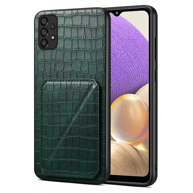 For Samsung Galaxy A32 5G Denior Imitation Crocodile Leather Back Phone Case with Holder(Green) by Denior