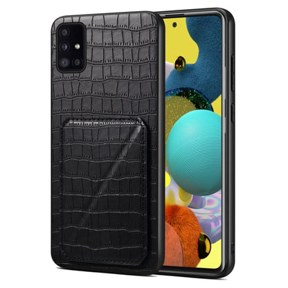 For Samsung Galaxy A51 5G Denior Imitation Crocodile Leather Back Phone Case with Holder(Black) - Galaxy Phone Cases by Denior | Online Shopping UK | buy2fix