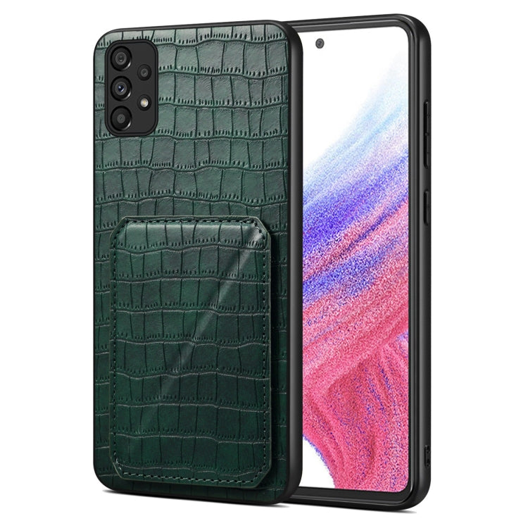For Samsung Galaxy A53 5G Denior Imitation Crocodile Leather Back Phone Case with Holder(Green) by Denior