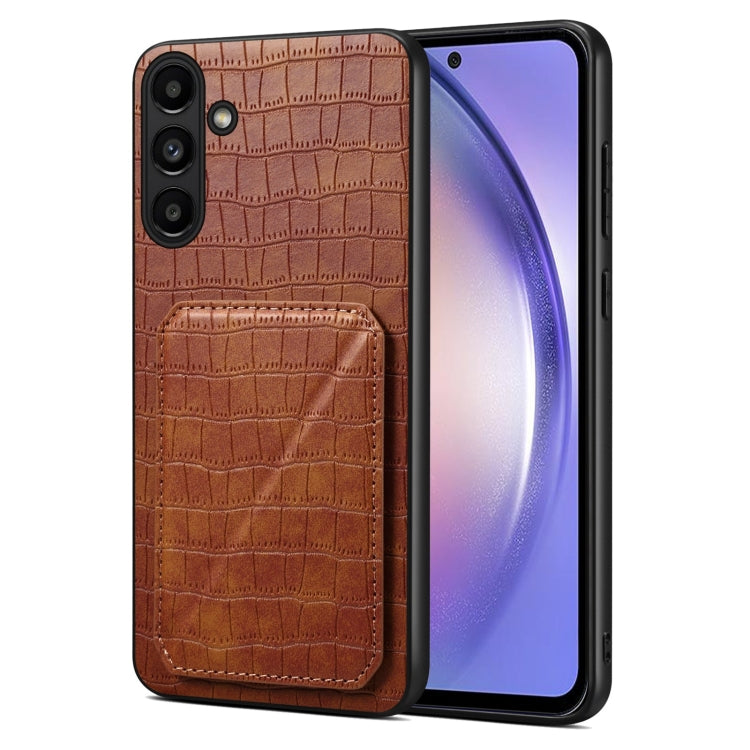 For Samsung Galaxy A54 5G Denior Imitation Crocodile Leather Back Phone Case with Holder(Brown) - Galaxy Phone Cases by Denior | Online Shopping UK | buy2fix