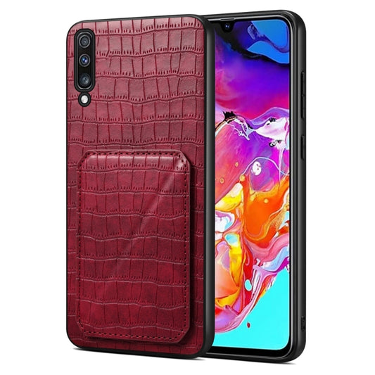 For Samsung Galaxy A70 Denior Imitation Crocodile Leather Back Phone Case with Holder(Rose Red) - Galaxy Phone Cases by Denior | Online Shopping UK | buy2fix