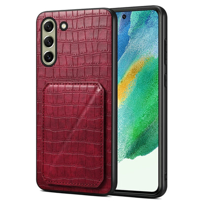 For Samsung Galaxy S21 FE 5G Denior Imitation Crocodile Leather Back Phone Case with Holder(Rose Red) - Galaxy Phone Cases by Denior | Online Shopping UK | buy2fix