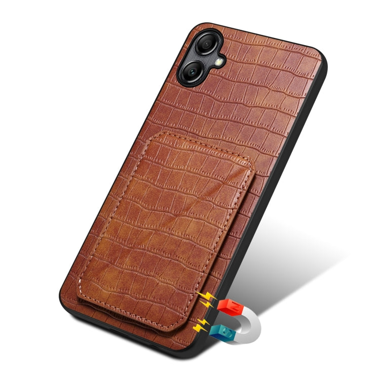 For Samsung Galaxy S24 5G Denior Imitation Crocodile Leather Back Phone Case with Holder(Brown) - Galaxy S24 5G Cases by Denior | Online Shopping UK | buy2fix